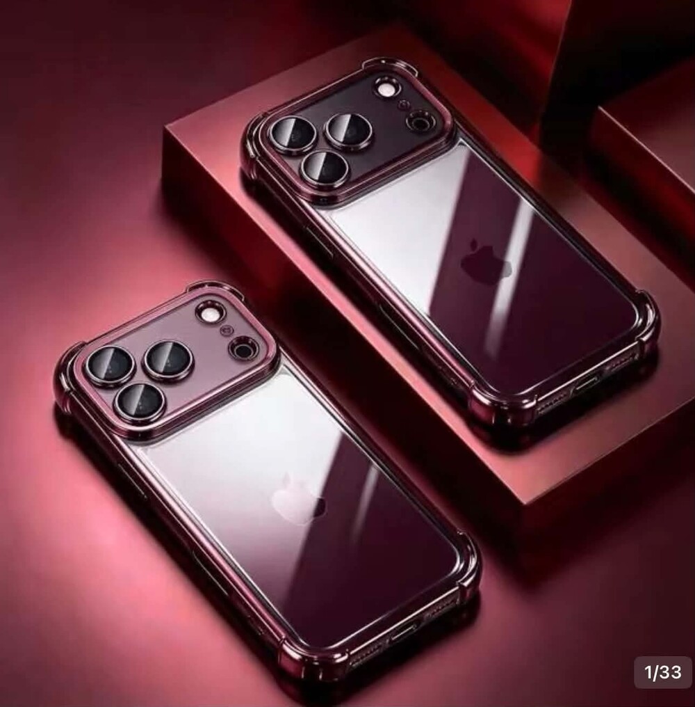 Clear iPhone 17  Pro Max Phone Case with Burgundy Camera Lens Protector